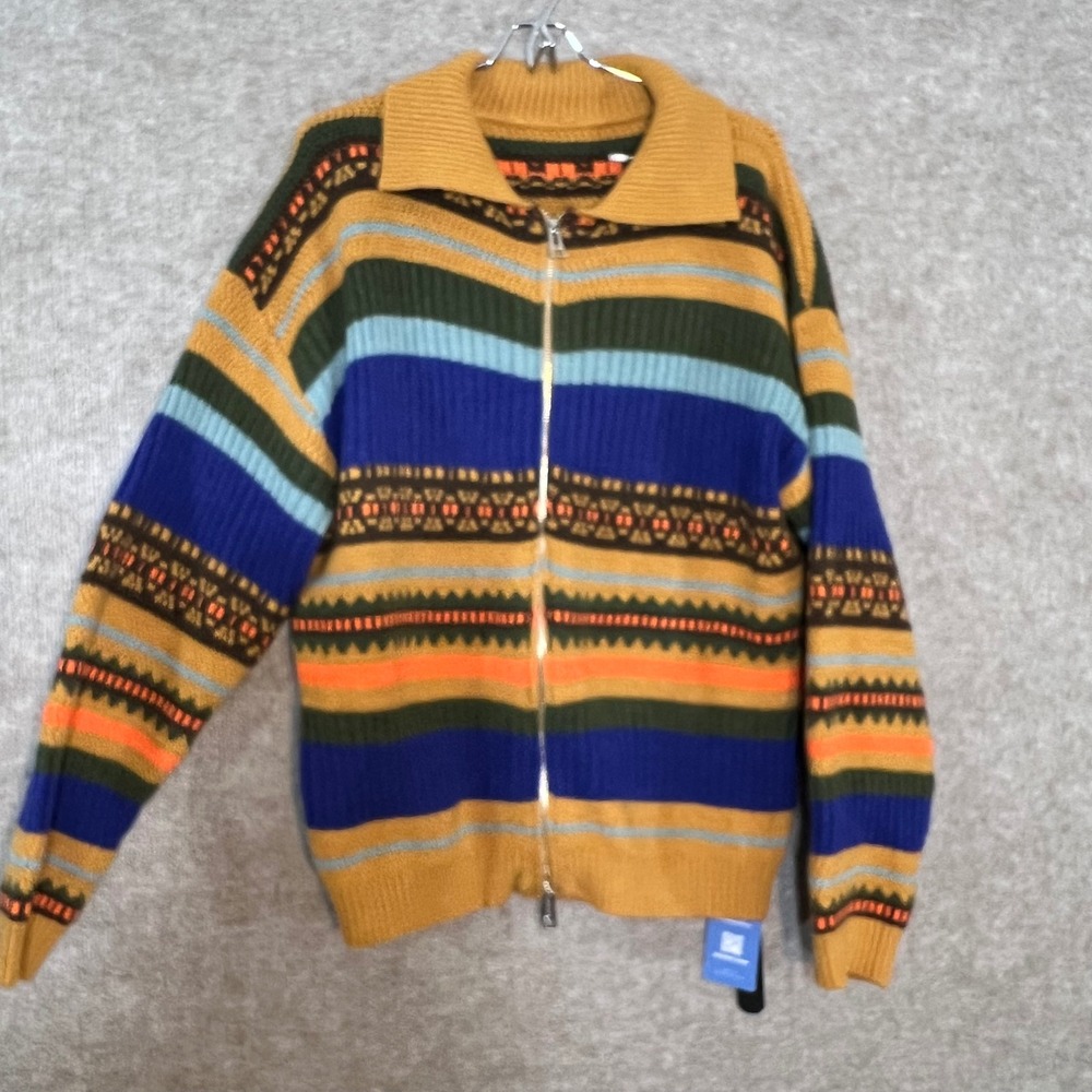 NWT Romwe Full Zip Sweater Men S Striped Fair Isle Multi Color Retro Streetwear